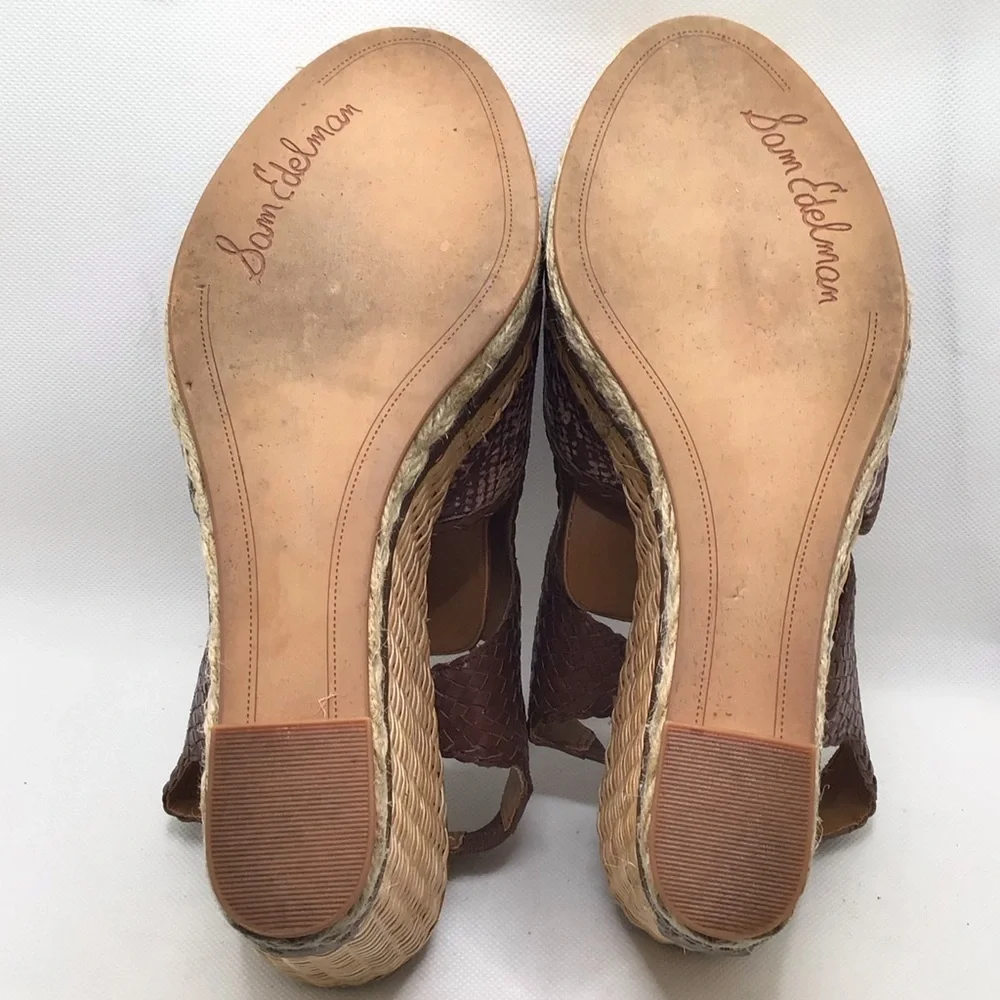 Sam Edelman Tinely Brown Snake Print Lace Up Platform Wedge Sandal Size 10M